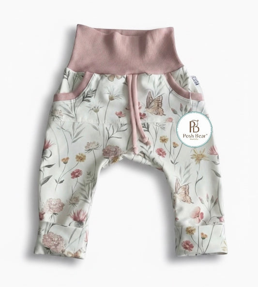 Handmade Organic Grow With Me Joggers with Kangaroo Pocket – Butterflies