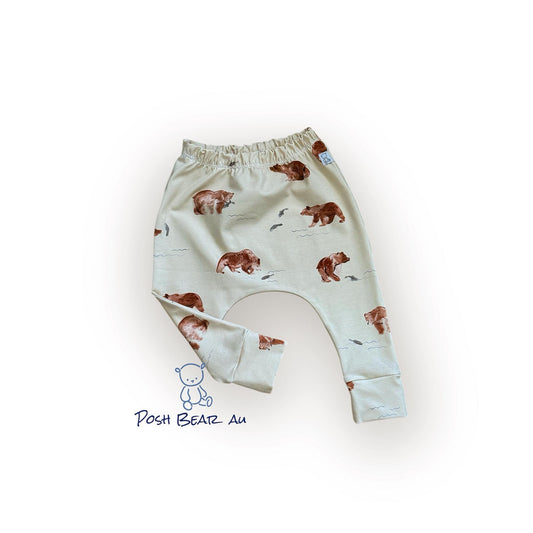 Handmade Organic baby Slim fit Harem pants / Bear