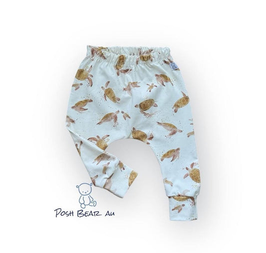 Handmade Organic baby Slim fit Harem pants / Turtle