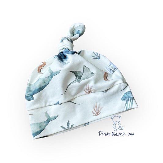 Handmade Organic baby Knot Hat / Sea Life