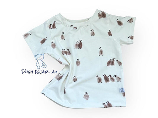 Organic Kids Baggy Fit Tee – Penguin Print | Handmade in Australia