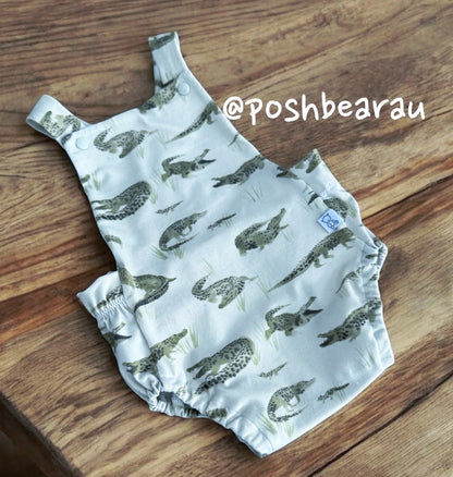 Organic Baby Summer Romper – Crocodile | Handmade in Australia