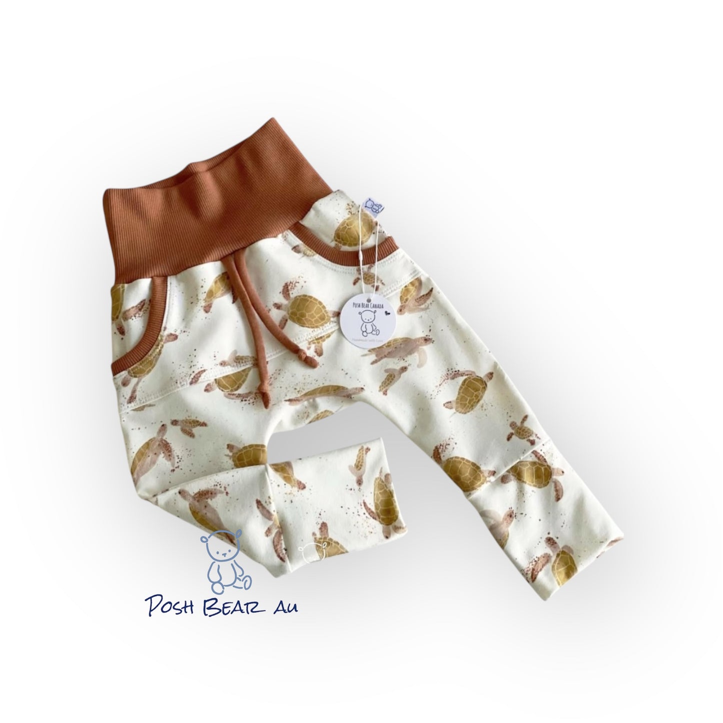 Handmade Organic Grow With Me Joggers with Kangaroo Pocket – Turtle