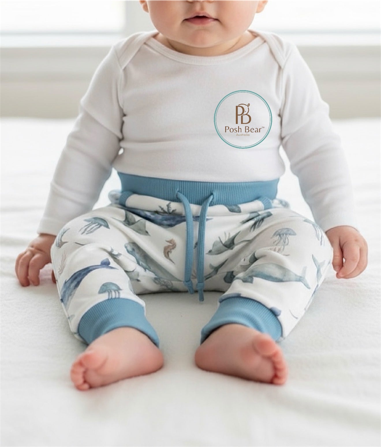 Handmade Organic Grow With Me Joggers with Kangaroo Pocket – Deep Sea Life