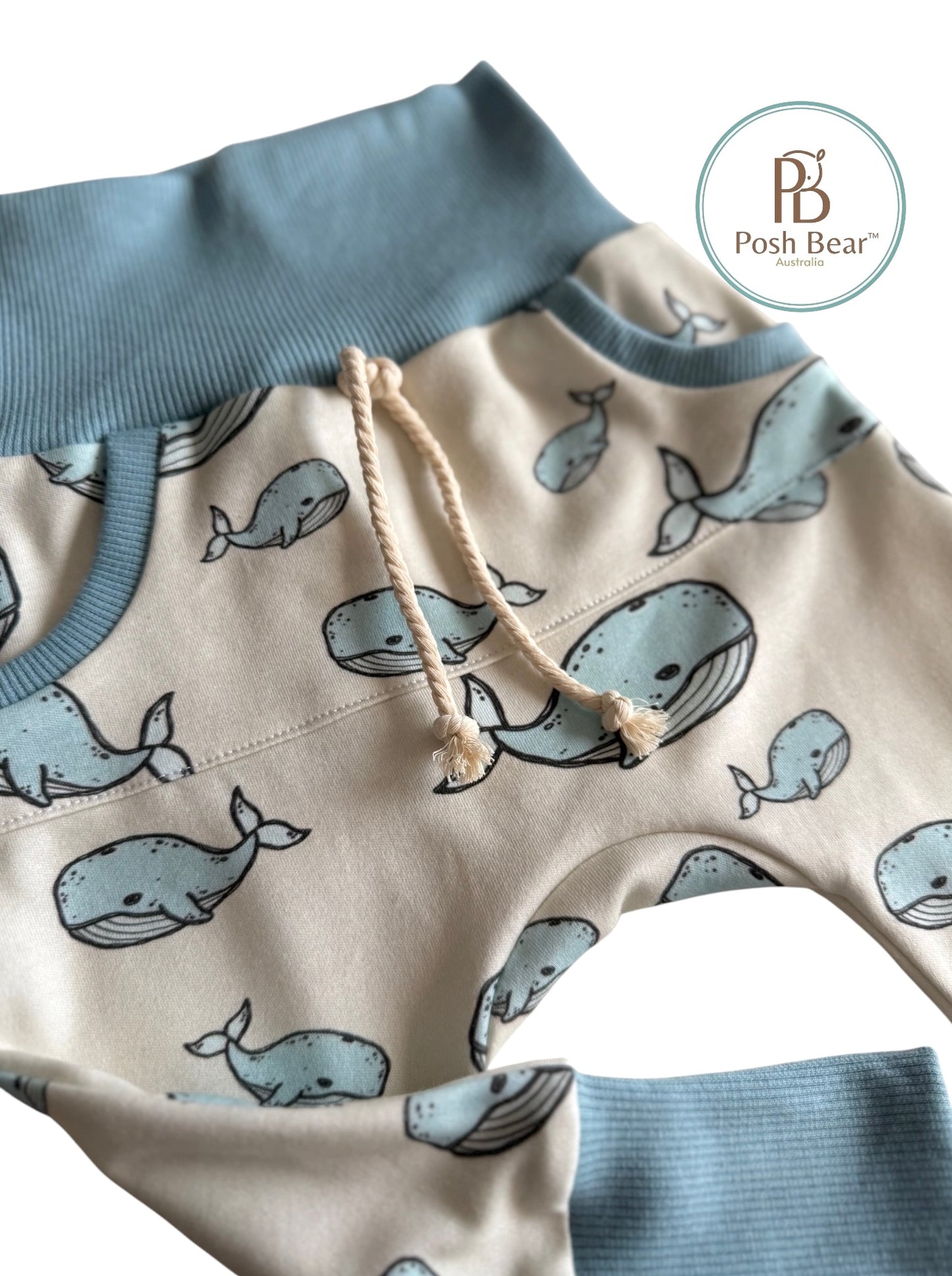 Handmade Organic Grow With Me Joggers with Kangaroo Pocket – Whale