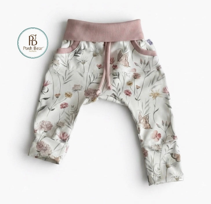 Handmade Organic Grow With Me Joggers with Kangaroo Pocket – Butterflies