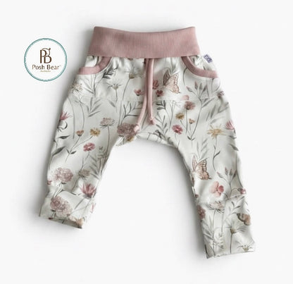 Handmade Organic Grow With Me Joggers with Kangaroo Pocket – Butterflies