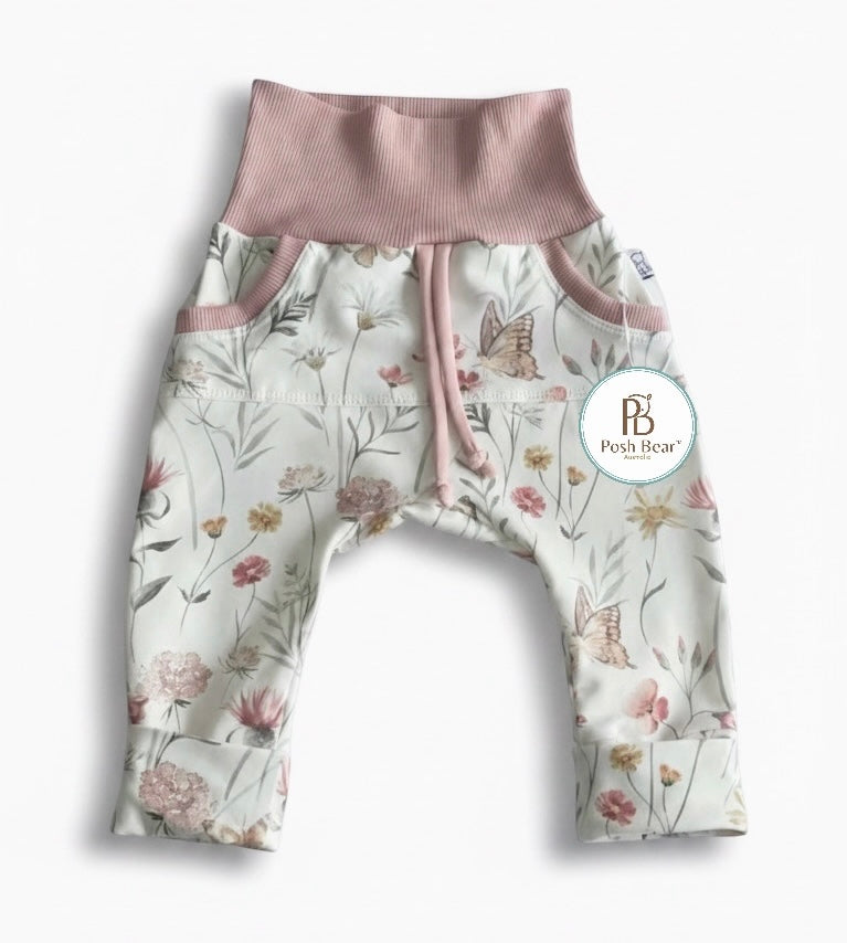Handmade Organic Grow With Me Joggers with Kangaroo Pocket – Butterflies