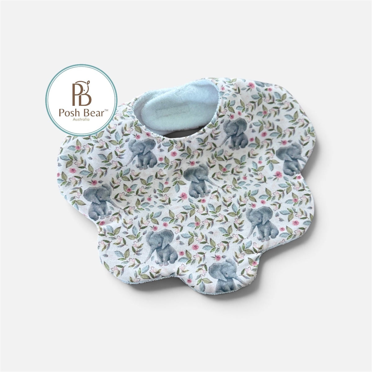 Handmade Scallop Dribble Bib – Little Elephants & Florals