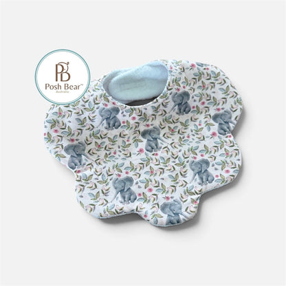 Handmade Scallop Dribble Bib – Little Elephants & Florals