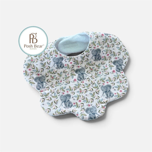 Handmade Scallop Dribble Bib – Little Elephants & Florals