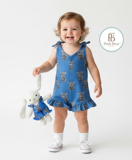 Adopt Snowy the Bunny - Koala Tie-Up Short Romper & Plush Bunny Gift Set