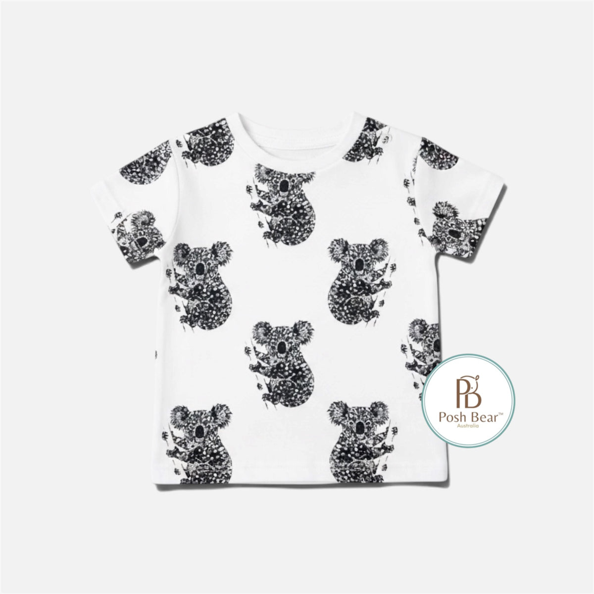 Organic Kids Baggy Fit Tee – Koala Print / White | Handmade in Australia – PREORDER