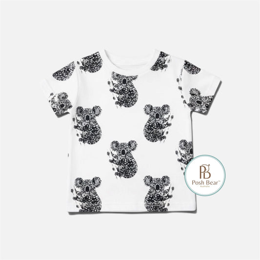 Organic Kids Baggy Fit Tee – Koala Print / White | Handmade in Australia – PREORDER