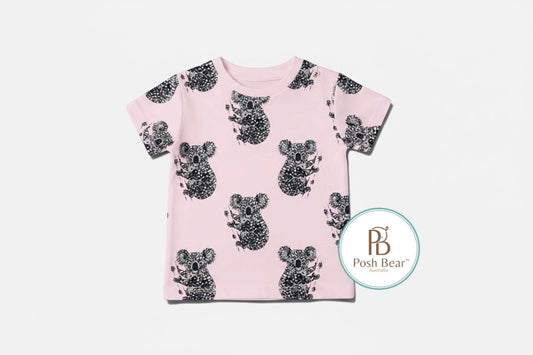 Organic Kids Baggy Fit Tee – Koala Print / Pink | Handmade in Australia – PREORDER