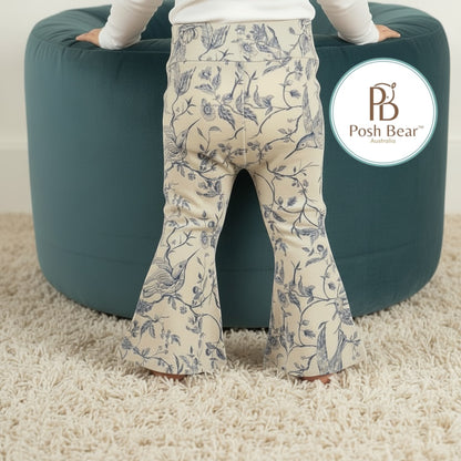 Handmade Organic Baby Flare Leggings – Toile de Jouy Print | Handmade in Australia – PREORDER