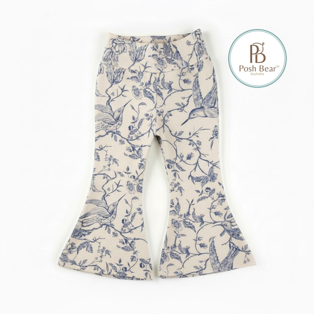 Handmade Organic Baby Flare Leggings – Toile de Jouy Print | Handmade in Australia – PREORDER