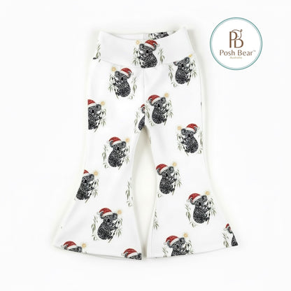 Handmade Organic Baby Flare Leggings – Christmas Koala Print | Handmade in Australia – PREORDER