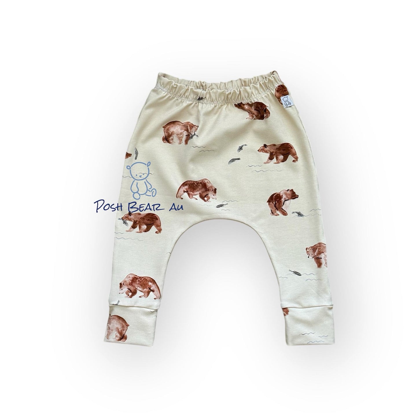 Handmade Organic baby Slim fit Harem pants / Bear
