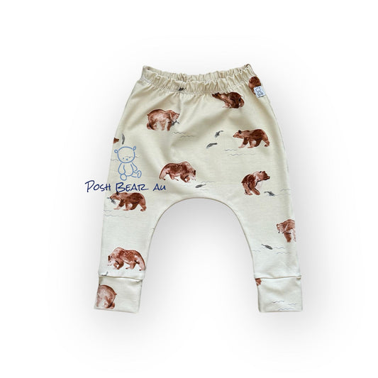 Handmade Organic baby Slim fit Harem pants / Bear