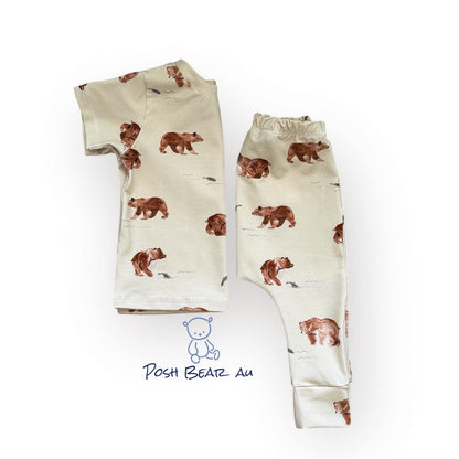 Handmade Organic baby Slim fit Harem pants / Bear