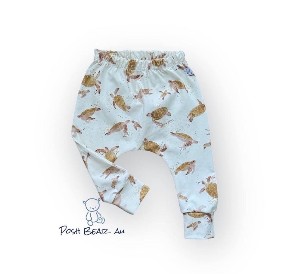 Handmade Organic baby Slim fit Harem pants / Turtle