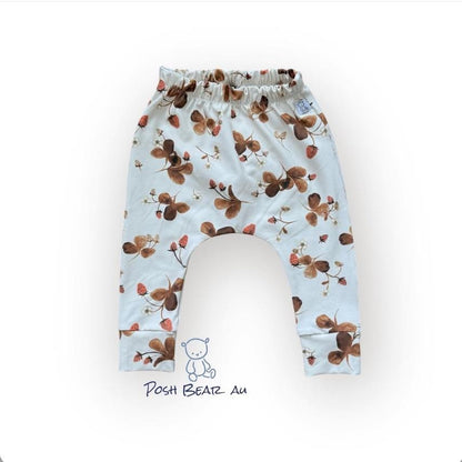Handmade Organic baby Slim fit Harem pants / Strawberries