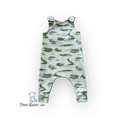 Handmade Organic baby Harem Romper / Crocodile