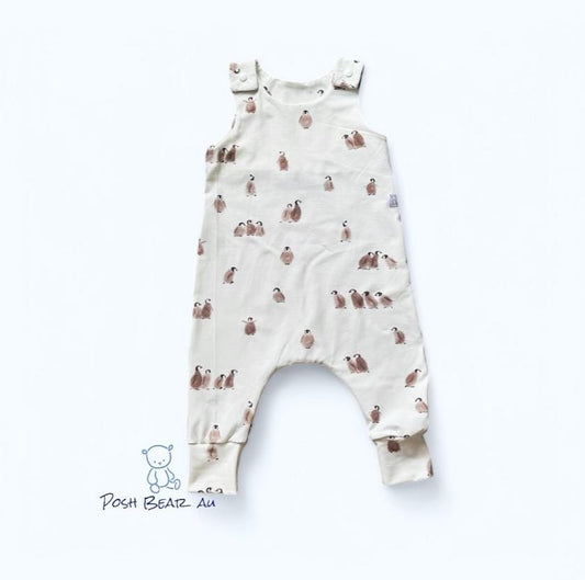 Handmade Organic baby Harem Romper / Penguin