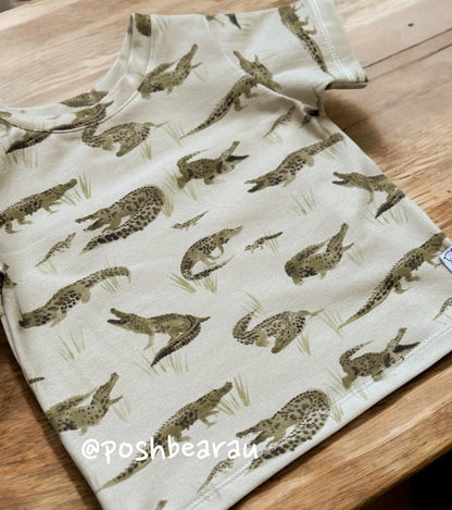 Organic Kids Baggy Fit Tee – Crocodile Print | Handmade in Australia