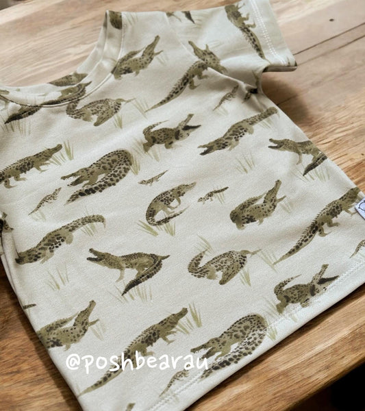 Organic Kids Baggy Fit Tee – Crocodile Print | Handmade in Australia