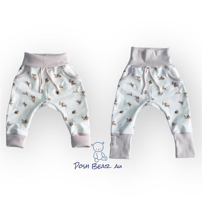 Handmade Organic Grow With Me Joggers with Kangaroo Pocket – Bunny
