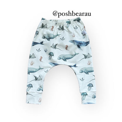 Handmade Organic baby Slim fit Harem pants / Deep Sea Life