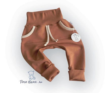 Handmade Organic Grow With Me Joggers with Kangaroo Pocket – French Terry