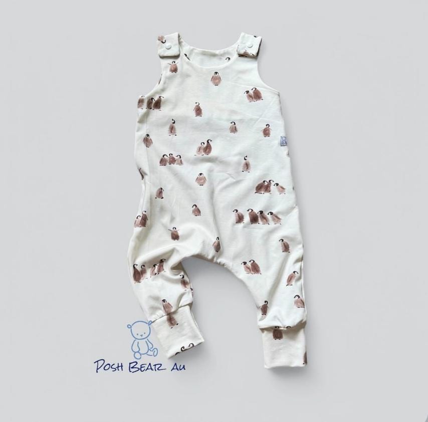 Handmade Organic baby Harem Romper / Penguin