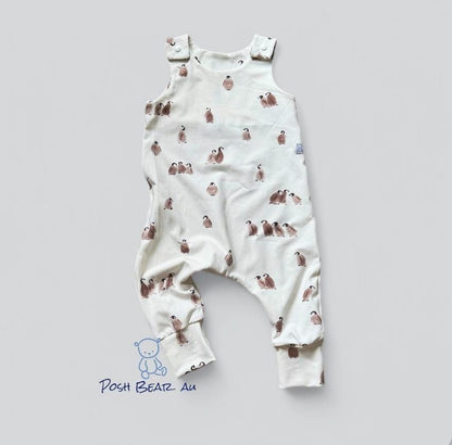 Handmade Organic baby Harem Romper / Penguin