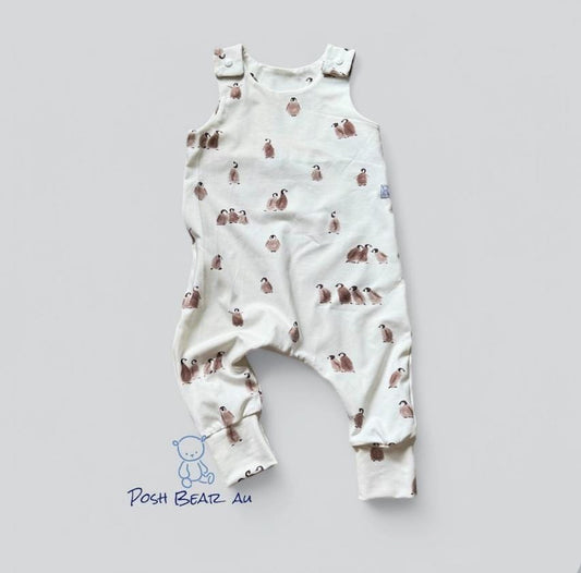 Handmade Organic baby Harem Romper / Penguin