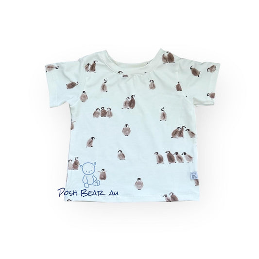 Organic Kids Baggy Fit Tee – Penguin Print | Handmade in Australia