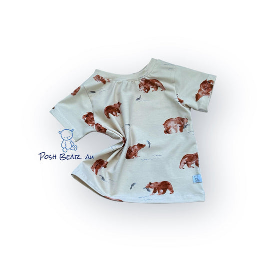 Organic Kids Baggy Fit Tee – Bear Print | Handmade in Australia