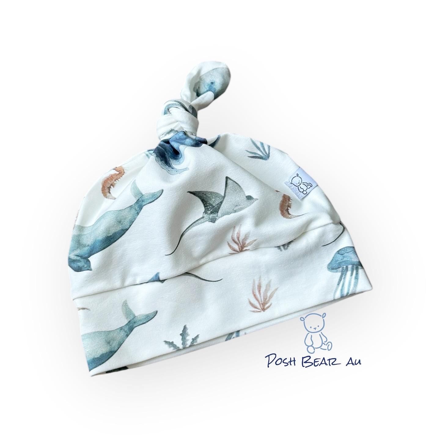 Handmade Organic baby Knot Hat / Sea Life