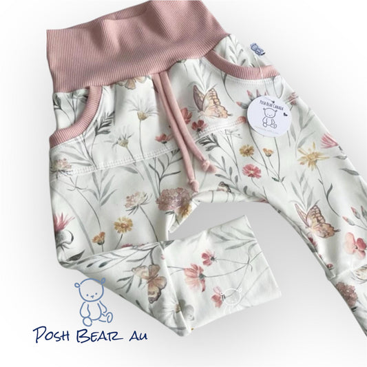 Handmade Organic Grow With Me Joggers with Kangaroo Pocket – Butterflies