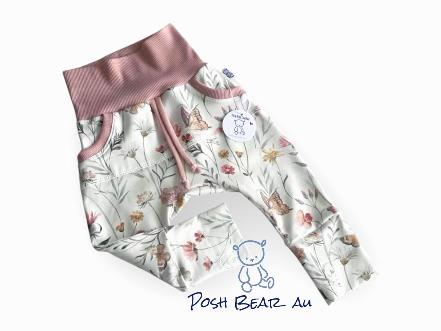 Handmade Organic Grow With Me Joggers with Kangaroo Pocket – Butterflies