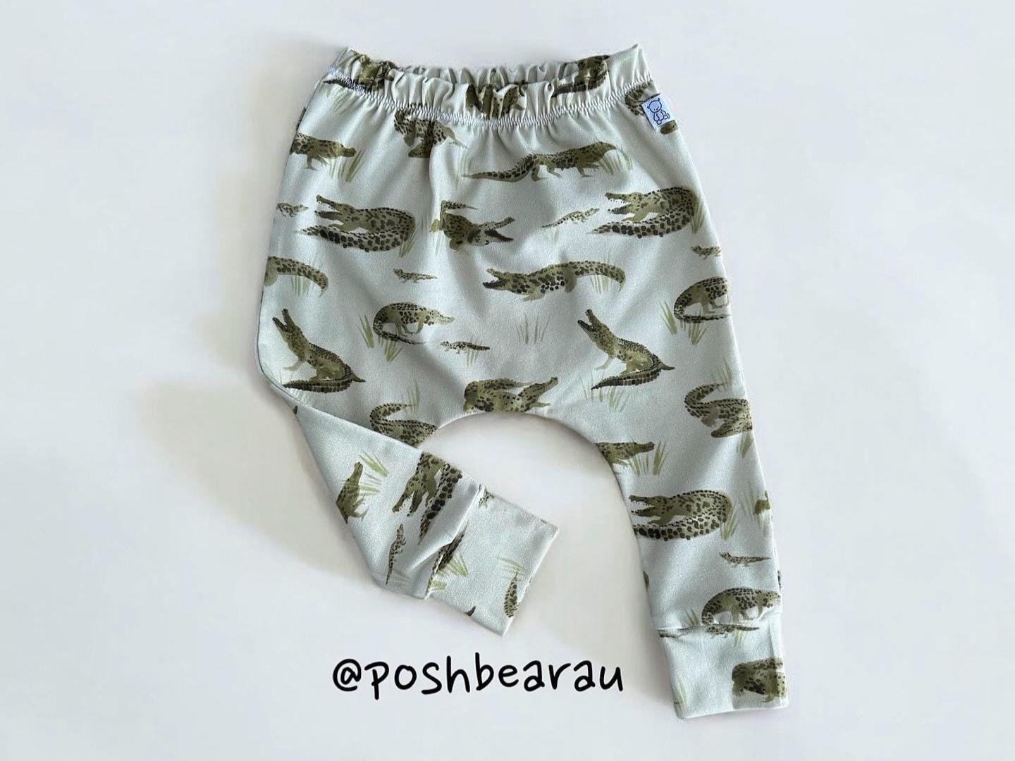 Handmade Organic baby Slim fit Harem pants / Crocodile