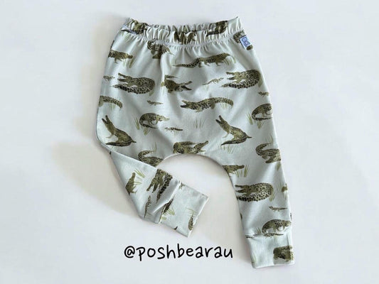 Handmade Organic baby Slim fit Harem pants / Crocodile