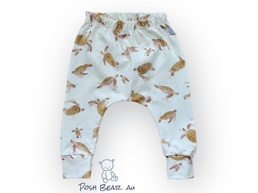 Handmade Organic baby Slim fit Harem pants / Turtle