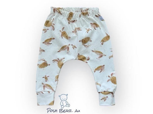 Handmade Organic baby Slim fit Harem pants / Turtle
