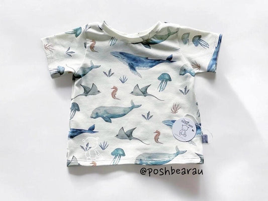 Organic Kids Baggy Fit Tee – Deep Sea Life Print | Handmade in Australia