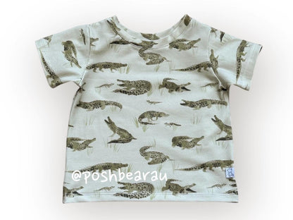 Organic Kids Baggy Fit Tee – Crocodile Print | Handmade in Australia