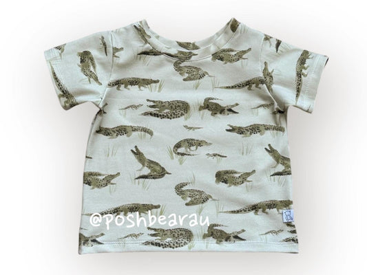 Organic Kids Baggy Fit Tee – Crocodile Print | Handmade in Australia