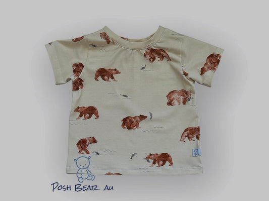 Organic Kids Baggy Fit Tee – Bear Print | Handmade in Australia